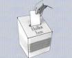 Drawing of a hand inserting a paper ballot into a box