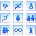 9 accessibility icons in a 3x3 grid - hearing, sight, mobility, age, dyslexia etc