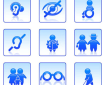 9 accessibility icons in a 3x3 grid - hearing, sight, mobility, age, dyslexia etc