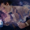 A promo picture of Matt Smith wreathed in smoke or mist for Doctor Who