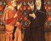 Medieval painting of monk and nun conversing.