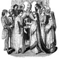 Medieval line drawing of a royal wedding.